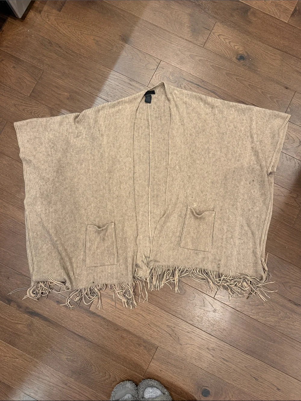 Steve Madden Open Front Ribbed Knit Poncho Beige One Size - C19-108